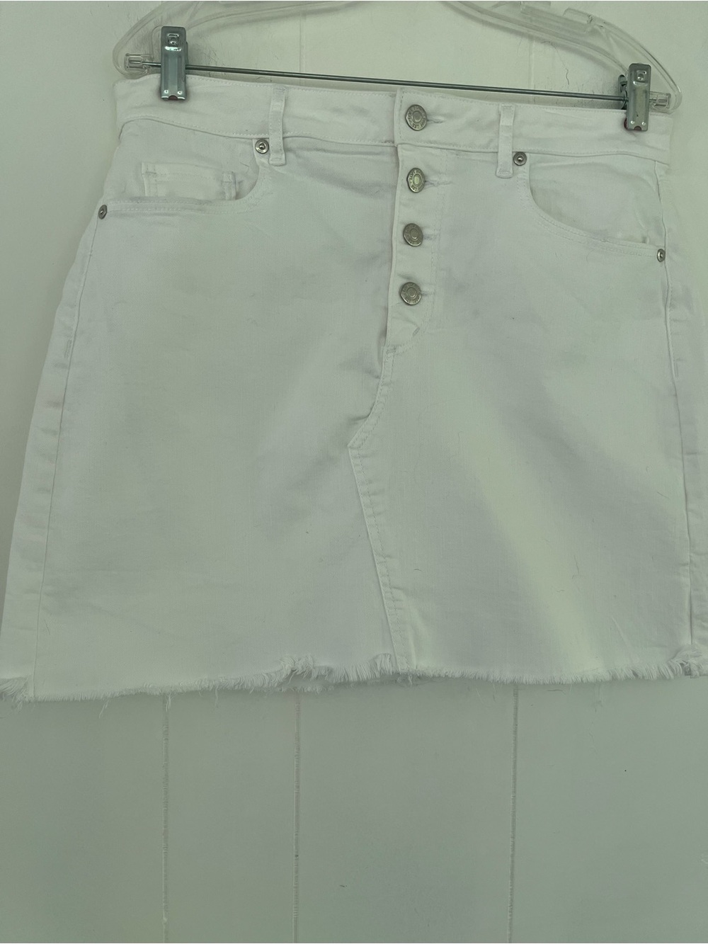 Loft White Denim Skirt Mini Skirt Button‎ Fly Women's Size 8 TALL